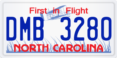 NC license plate DMB3280
