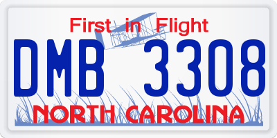 NC license plate DMB3308