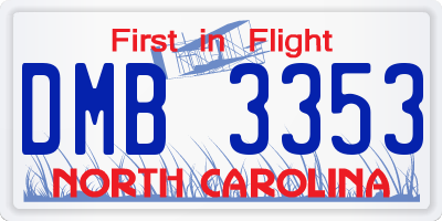 NC license plate DMB3353