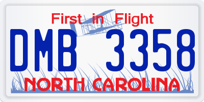 NC license plate DMB3358