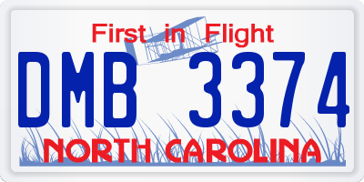 NC license plate DMB3374