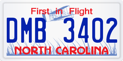 NC license plate DMB3402