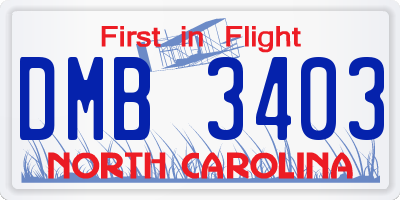 NC license plate DMB3403