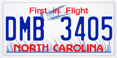 NC license plate DMB3405