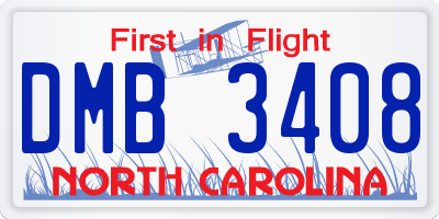 NC license plate DMB3408