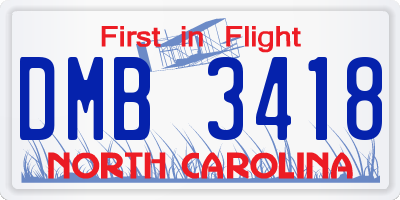 NC license plate DMB3418