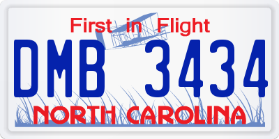 NC license plate DMB3434