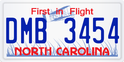 NC license plate DMB3454