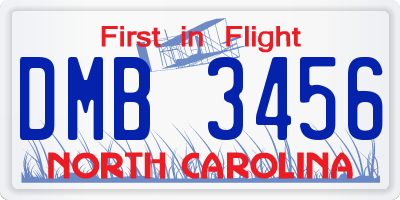 NC license plate DMB3456