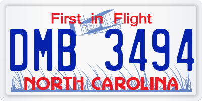 NC license plate DMB3494