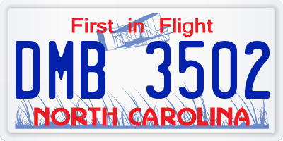 NC license plate DMB3502