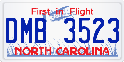 NC license plate DMB3523