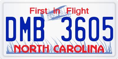 NC license plate DMB3605