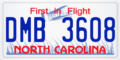 NC license plate DMB3608