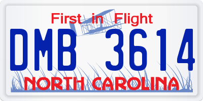 NC license plate DMB3614