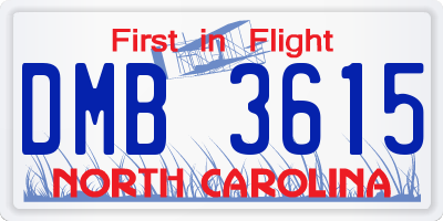 NC license plate DMB3615