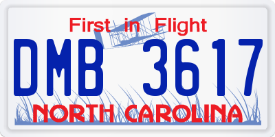 NC license plate DMB3617