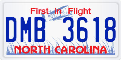 NC license plate DMB3618