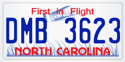 NC license plate DMB3623
