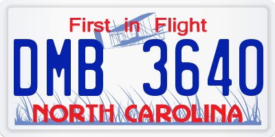 NC license plate DMB3640