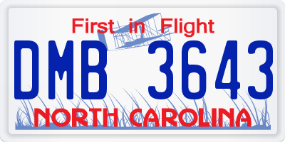 NC license plate DMB3643