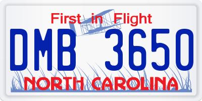 NC license plate DMB3650