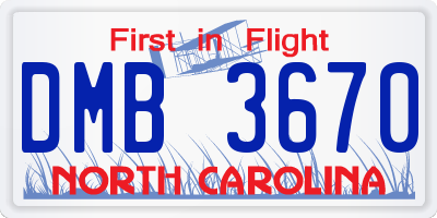 NC license plate DMB3670