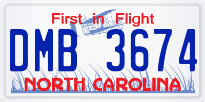 NC license plate DMB3674