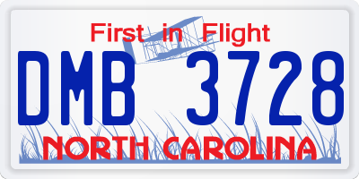 NC license plate DMB3728