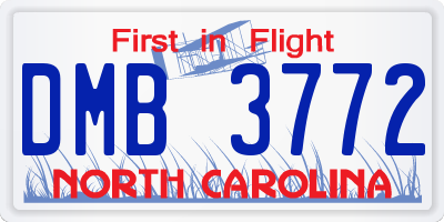 NC license plate DMB3772