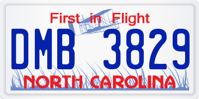 NC license plate DMB3829
