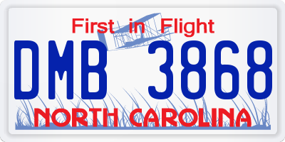 NC license plate DMB3868