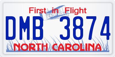 NC license plate DMB3874