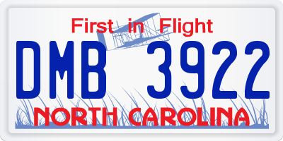 NC license plate DMB3922