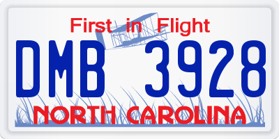NC license plate DMB3928