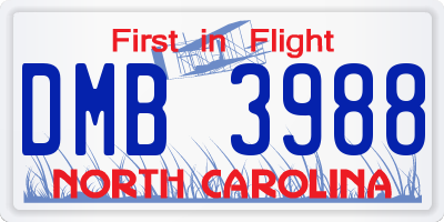 NC license plate DMB3988