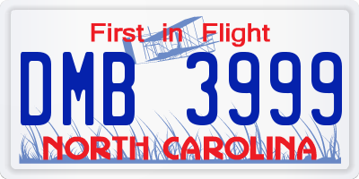 NC license plate DMB3999