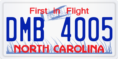 NC license plate DMB4005