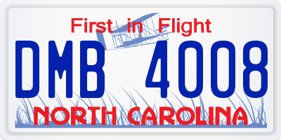 NC license plate DMB4008
