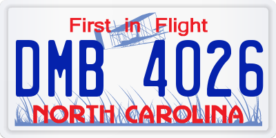 NC license plate DMB4026