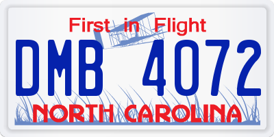 NC license plate DMB4072