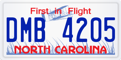 NC license plate DMB4205