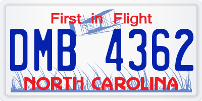 NC license plate DMB4362