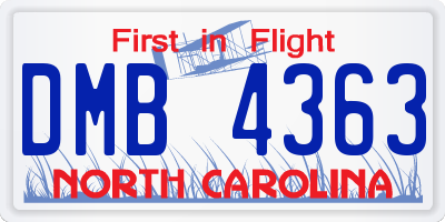 NC license plate DMB4363