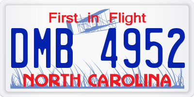 NC license plate DMB4952