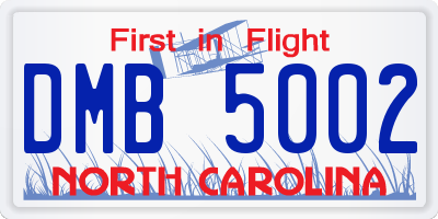 NC license plate DMB5002