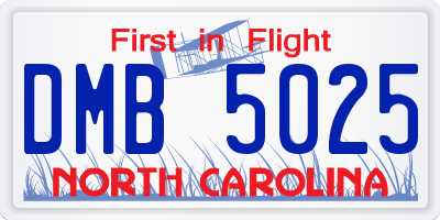 NC license plate DMB5025