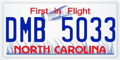 NC license plate DMB5033