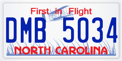 NC license plate DMB5034