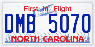NC license plate DMB5070